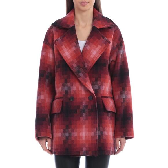 Avec Les Filles Red Plaid Coat Wool Blend - Picture 1 of 6